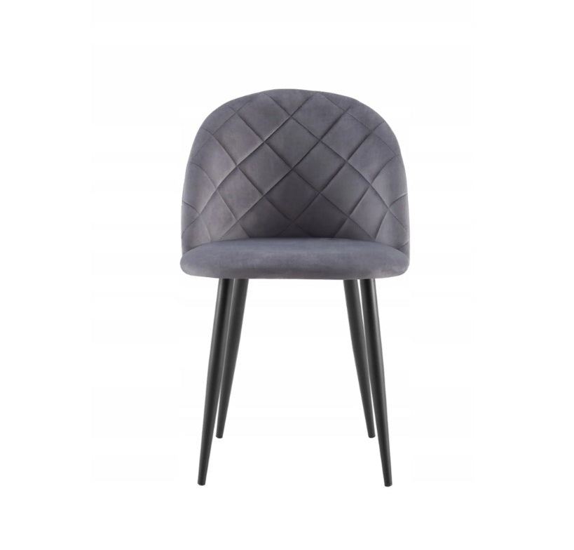 Esszimmerstuhl – Dunkelgrau, Samtbezug mit Rautensteppung, Schwarze Metallbeine