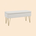 Bettbank mit Stauraum Creme (100 cm) – Leinenoptik Sitzbank mit Goldenen Haarnadelbeinen