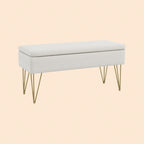 Bettbank mit Stauraum Creme (100 cm) – Leinenoptik Sitzbank mit Goldenen Haarnadelbeinen