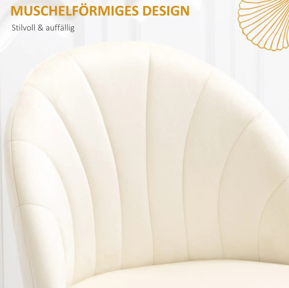 2er Set Esszimmerstühle Samtoptik – Muschel Design Creme | Metallbeine