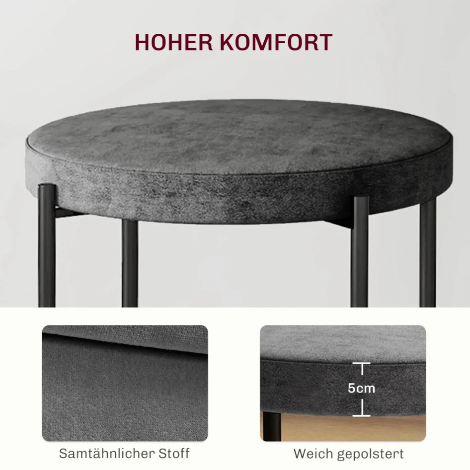 4er Set Stapelhocker Dunkelgrau Samt – Platzsparende Hocker für Küche & Esszimmer