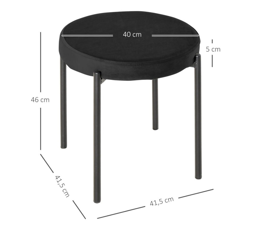 4er Set Stapelhocker Schwarz Samt – Platzsparende Hocker für Küche & Accent