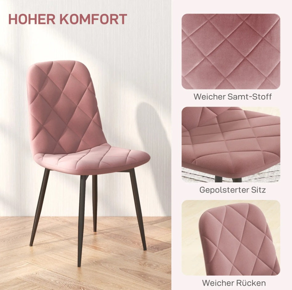 4er Set Samt Esszimmerstühle Rosa – Elegante Steppung