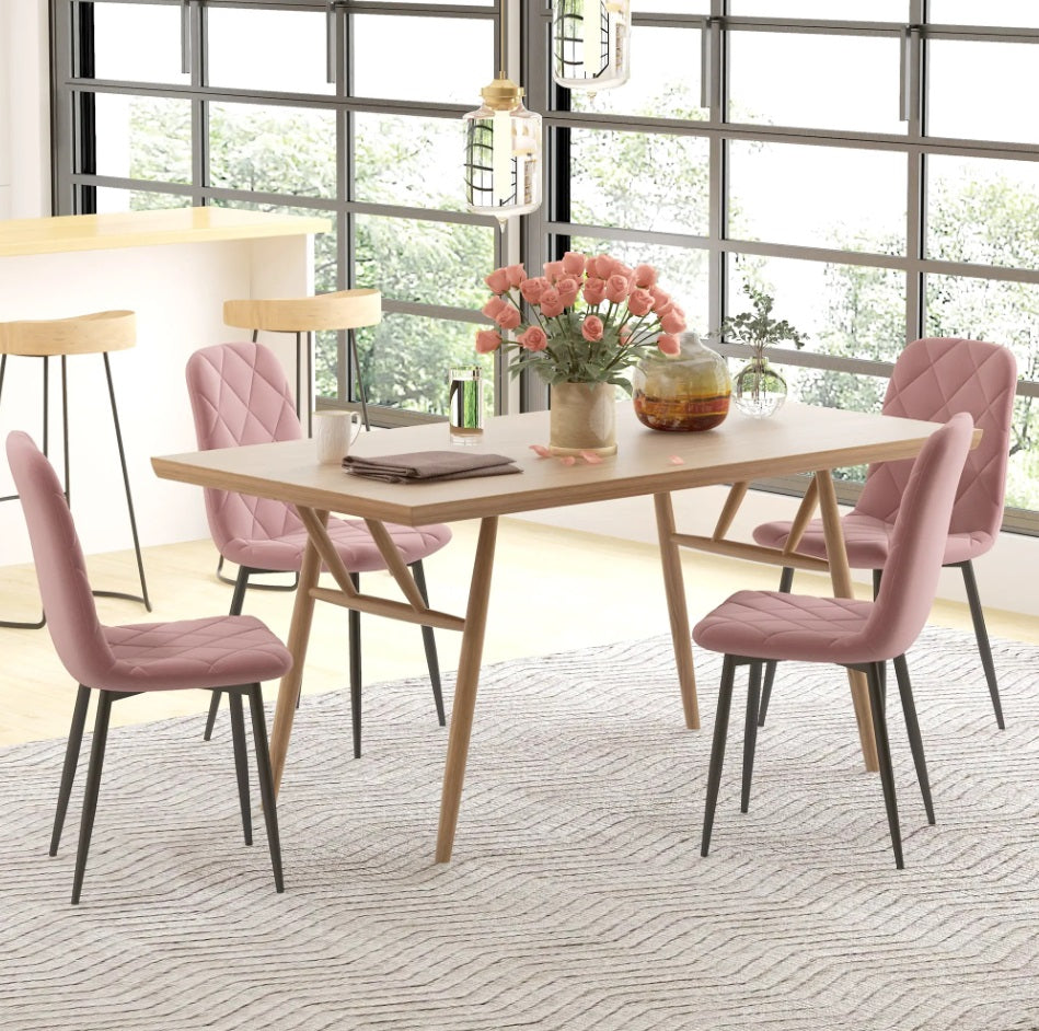 4er Set Samt Esszimmerstühle Rosa – Elegante Steppung