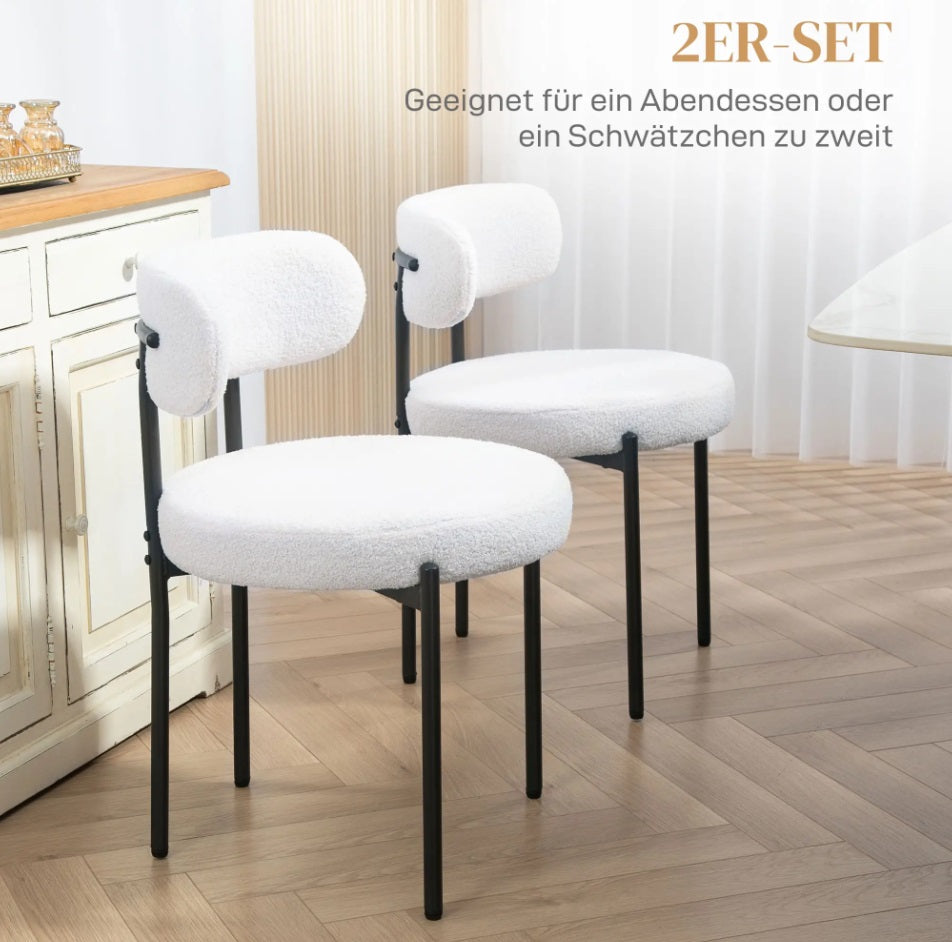 2er Set Teddy-Stühle Cremeweiß – Berbervlies Polsterung | Hoher Komfort