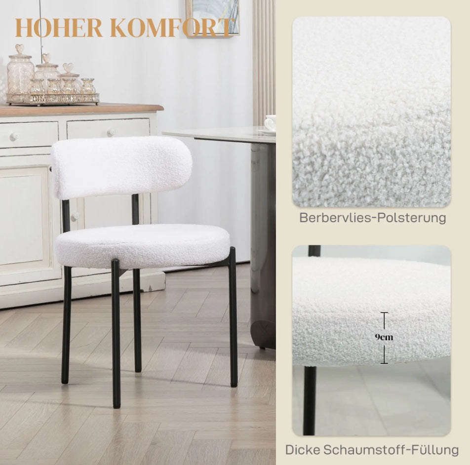 2er Set Teddy-Stühle Cremeweiß – Berbervlies Polsterung | Hoher Komfort