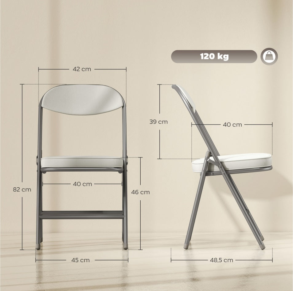 4er Set Klappstühle Cremeweiß – Gepolsterte Faltbare Gaststühle mit Cordbezug & Metallrahmen (Tragkraft 120 kg)