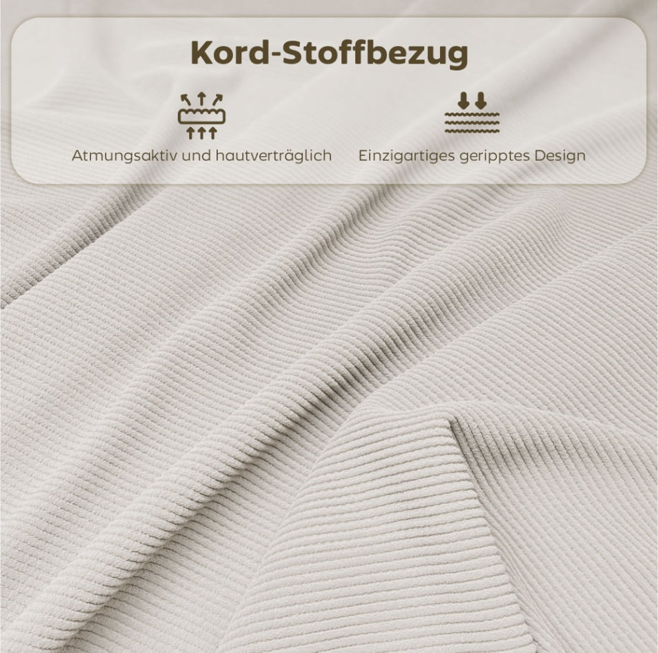 4er Set Klappstühle Cremeweiß – Gepolsterte Faltbare Gaststühle mit Cordbezug & Metallrahmen (Tragkraft 120 kg)