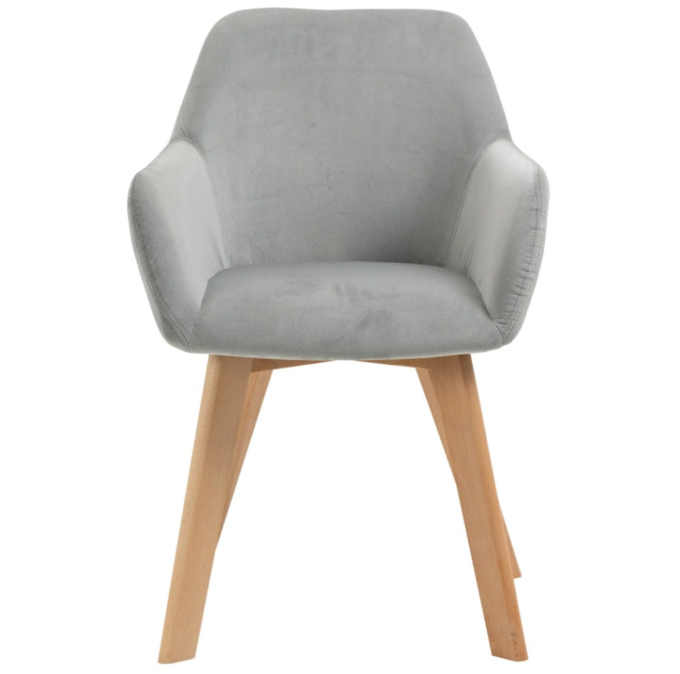 2er Set Armlehnstühle Samt Grau – Holzbeine Natur | Ergonomisch & Bequem