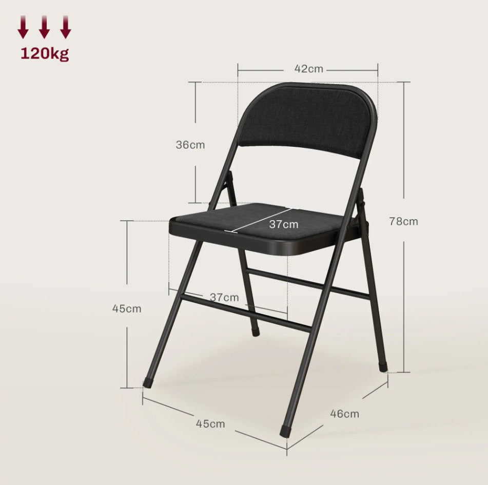 4er Set Klappstühle Schwarz – Gepolsterte Faltstühle mit Leinen-Optik Bezug
