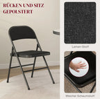 4er Set Klappstühle Schwarz – Gepolsterte Faltstühle mit Leinen-Optik Bezug