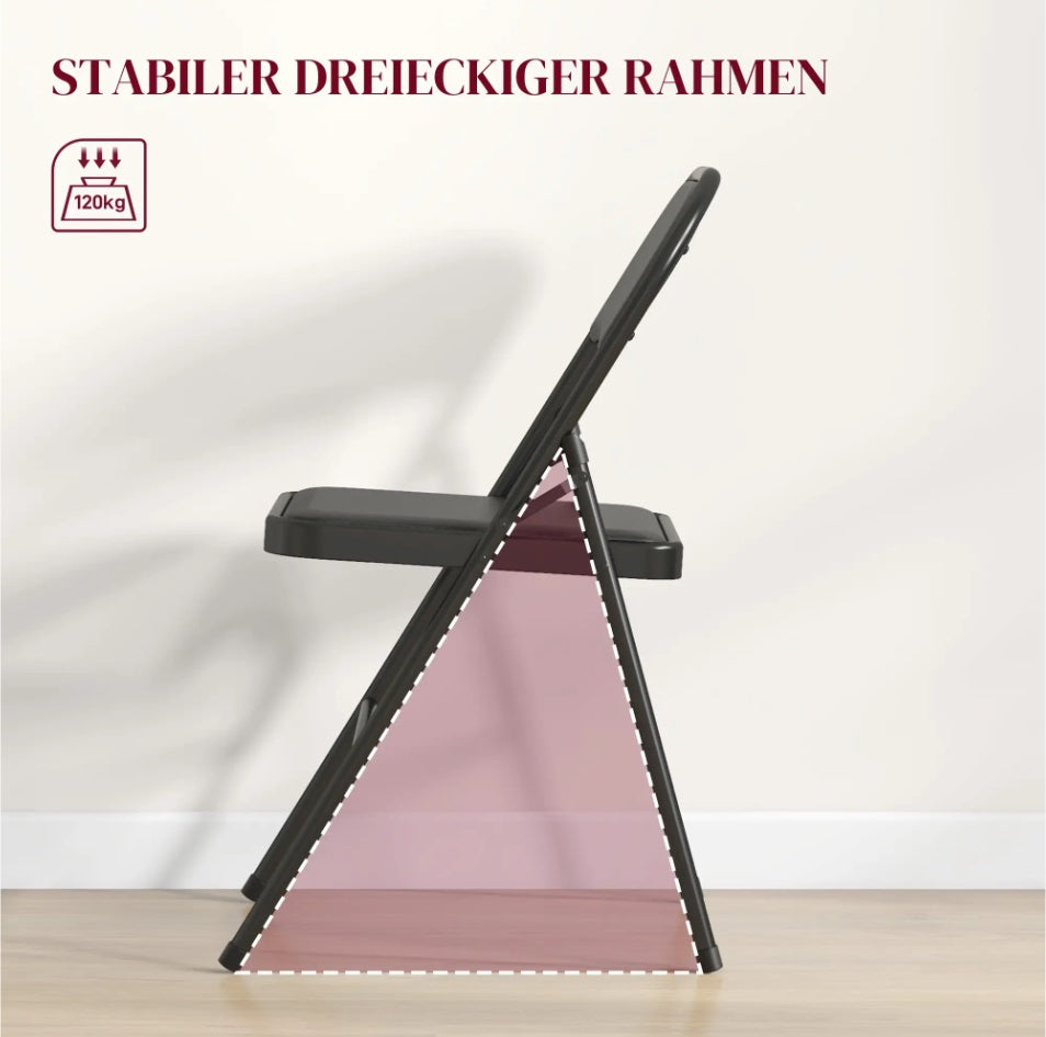 4er Set Klappstühle Schwarz - Robuste Faltstühle mit Kunstleder Bezug | Pflegeleicht