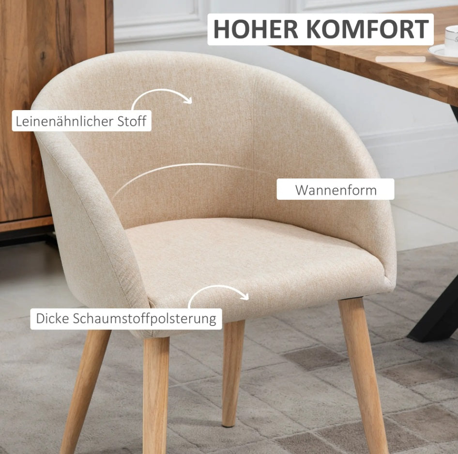 2er Set Esszimmerstühle Skandinavisch – Beige Polsterstuhl mit Holzbeinen | Hohe Stabilität