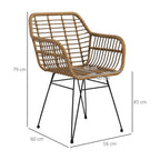 2er Set Esszimmerstühle Boho-Stil – PE-Rattan in Natur mit Schwarzen Metallbeinen