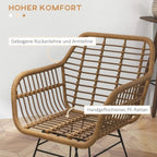 2er Set Esszimmerstühle Boho-Stil – PE-Rattan in Natur mit Schwarzen Metallbeinen