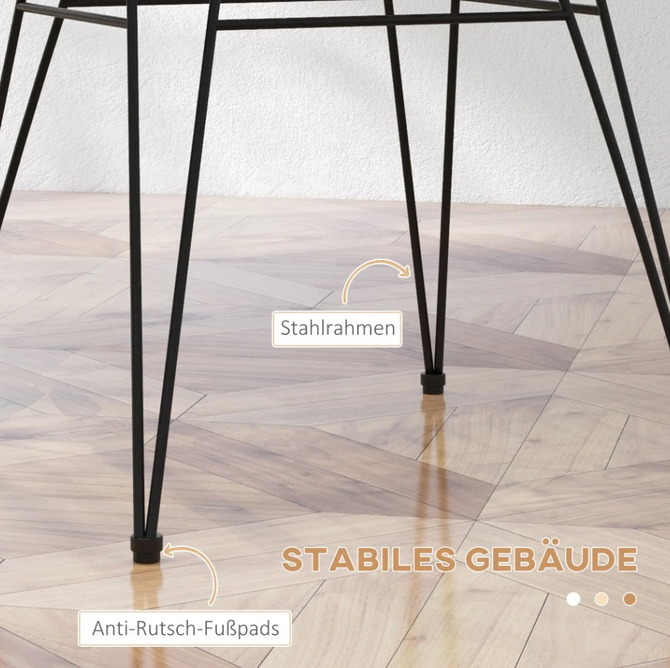 2er Set Esszimmerstühle Boho-Stil – PE-Rattan in Natur mit Schwarzen Metallbeinen