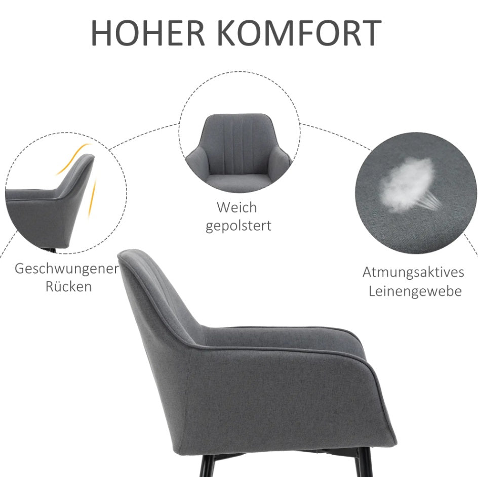 2er Set Armlehnstühle Dunkelgrau Leinen – Skandinavisch & Ergonomisch