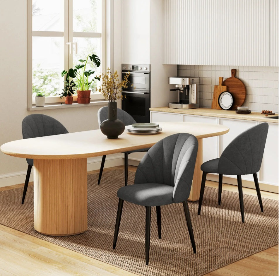 4er Set Esszimmerstühle Samt Dunkelgrau – Elegantes Muschel-Design | Stahlbeine