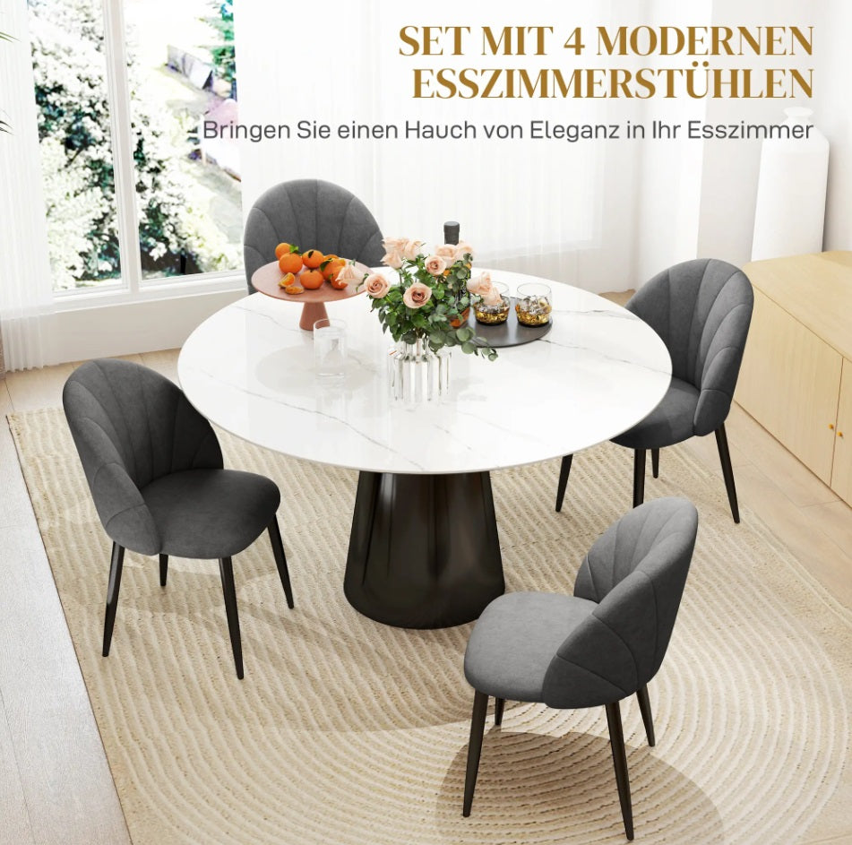 4er Set Esszimmerstühle Samt Dunkelgrau – Elegantes Muschel-Design | Stahlbeine