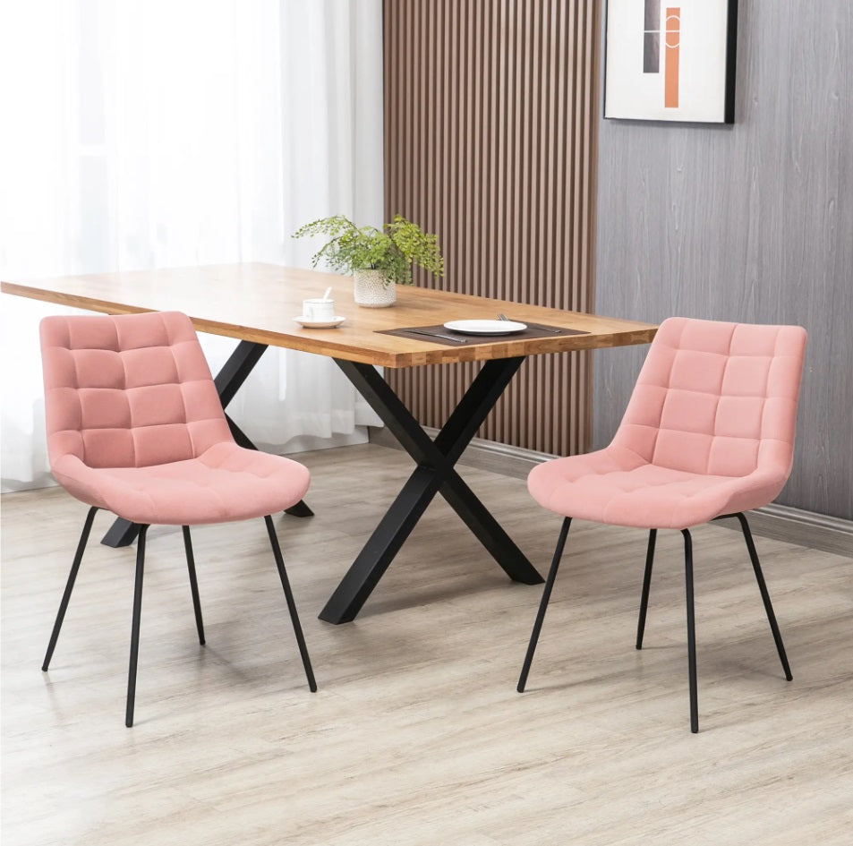 2er Set Samt Esszimmerstühle Rosa – Akzentstühle im Modernen Retro-Design