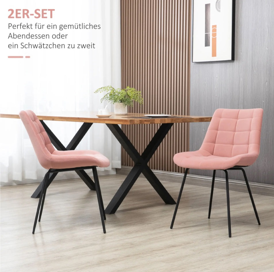 2er Set Samt Esszimmerstühle Rosa – Akzentstühle im Modernen Retro-Design