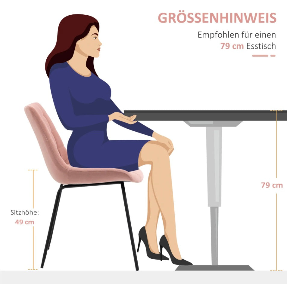 2er Set Samt Esszimmerstühle Rosa – Akzentstühle im Modernen Retro-Design