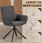 2er Set Esszimmer Drehstühle Dunkelgrau Samtoptik – 360° Drehbar & Ergonomische Armlehnen
