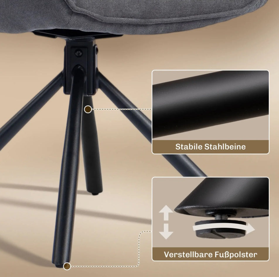 2er Set Esszimmer Drehstühle Dunkelgrau Samtoptik – 360° Drehbar & Ergonomische Armlehnen