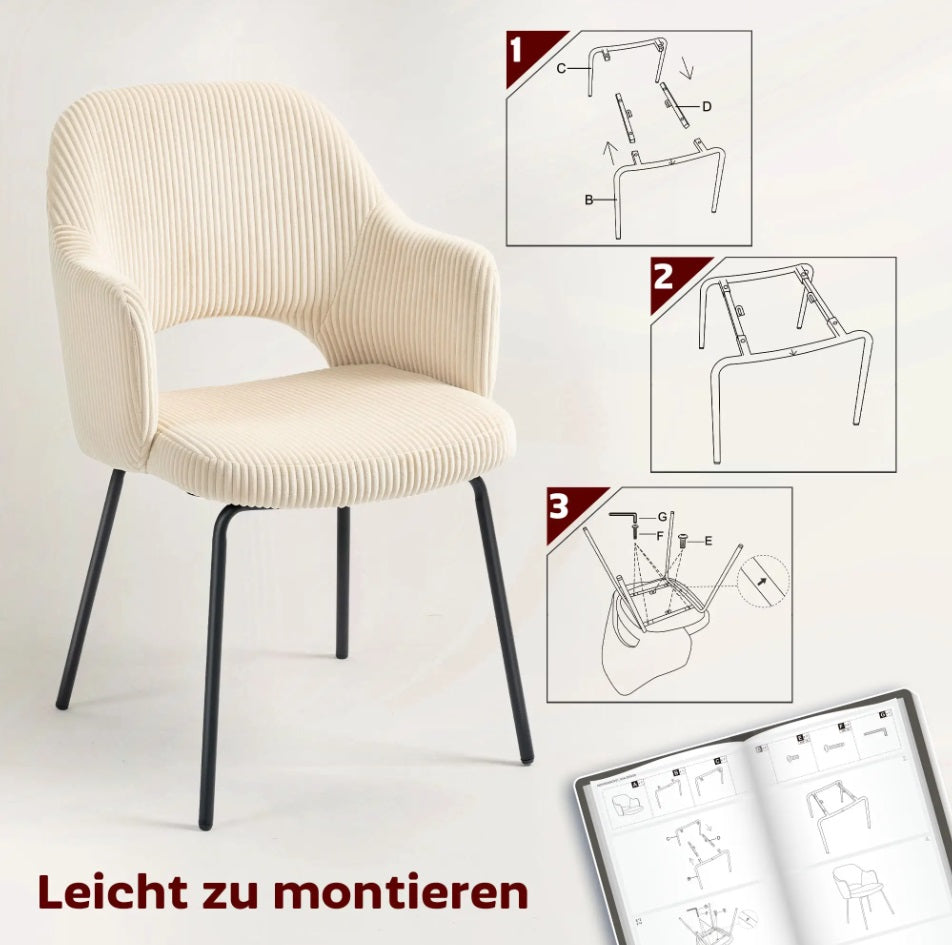 Esszimmerstuhl Cord Beige – Ergonomische Schalenform mit Armlehnen | Einzelverkauf