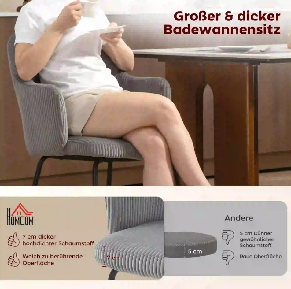 Esszimmerstuhl Cord Grau – Ergonomische Schalenform mit Armlehnen | Modernes Design