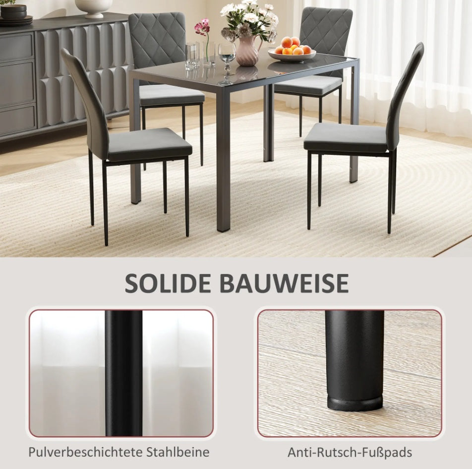 4er Set Esszimmerstühle Samtoptik Dunkelgrau – Moderne Polsterstühle mit Metallbeinen