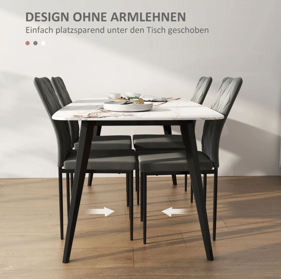 4er Set Esszimmerstühle Samtoptik Dunkelgrau – Moderne Polsterstühle mit Metallbeinen