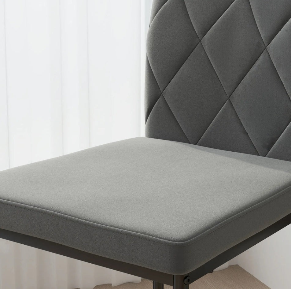4er Set Esszimmerstühle Samtoptik Dunkelgrau – Moderne Polsterstühle mit Metallbeinen