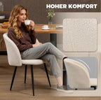 2er Set Esszimmerstühle in Lammwoll-Optik Cremeweiß – Moderne Polsterstühle mit Stahlbeinen