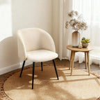 2er Set Esszimmerstühle in Lammwoll-Optik Cremeweiß – Moderne Polsterstühle mit Stahlbeinen