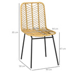 2er Set Esszimmerstühle Boho-Stil – PE-Rattan Natur mit Gelben Stahlbeinen