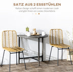 2er Set Esszimmerstühle Boho-Stil – PE-Rattan Natur mit Gelben Stahlbeinen