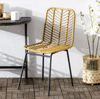 2er Set Esszimmerstühle Boho-Stil – PE-Rattan Natur mit Gelben Stahlbeinen