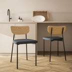 2er Set Esszimmerstühle Grau Leinen-Optik – Küchenstühle Armlos mit Holz-Rückenlehne