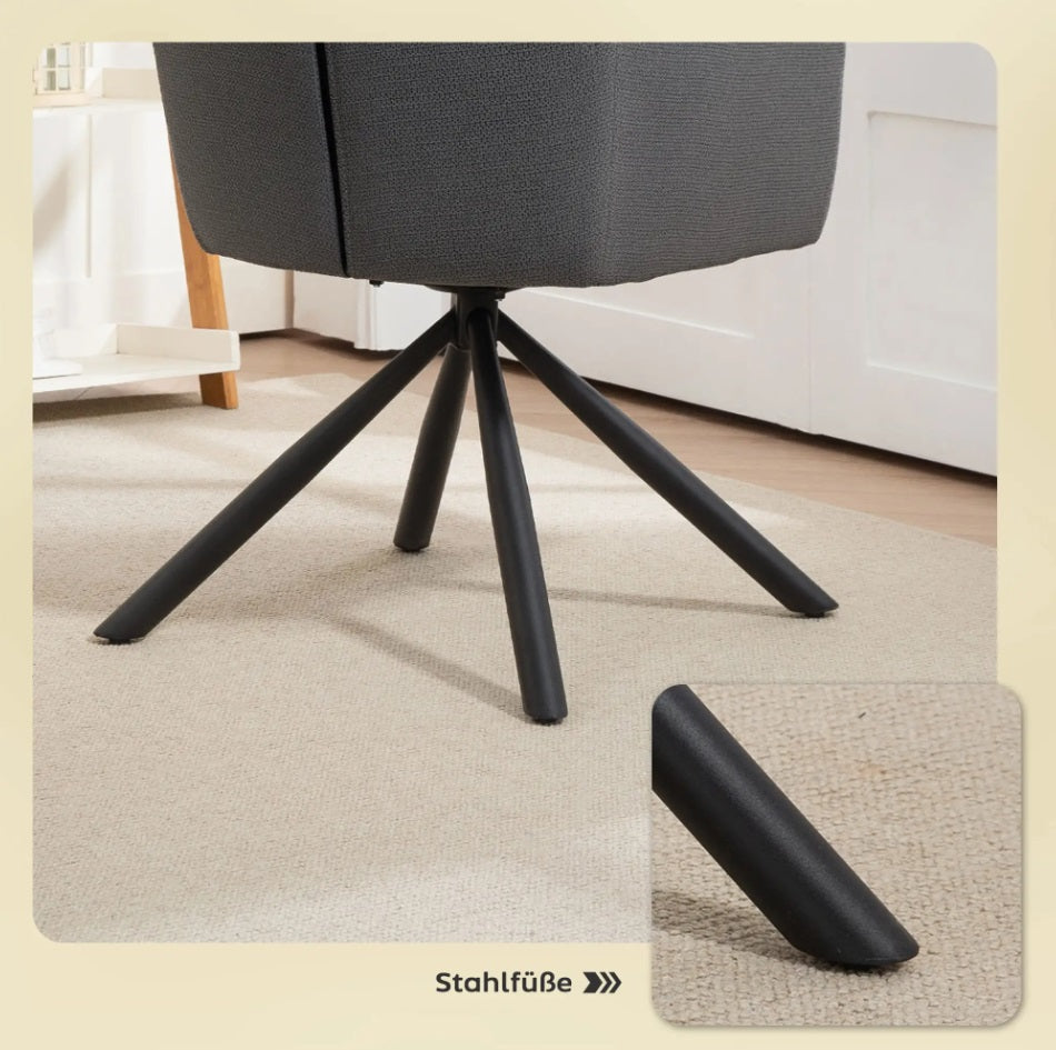 Gepolsterter Esszimmer Drehstuhl Grau – 360° Funktion, 10 cm Dicke Polsterung & Leinen-Optik