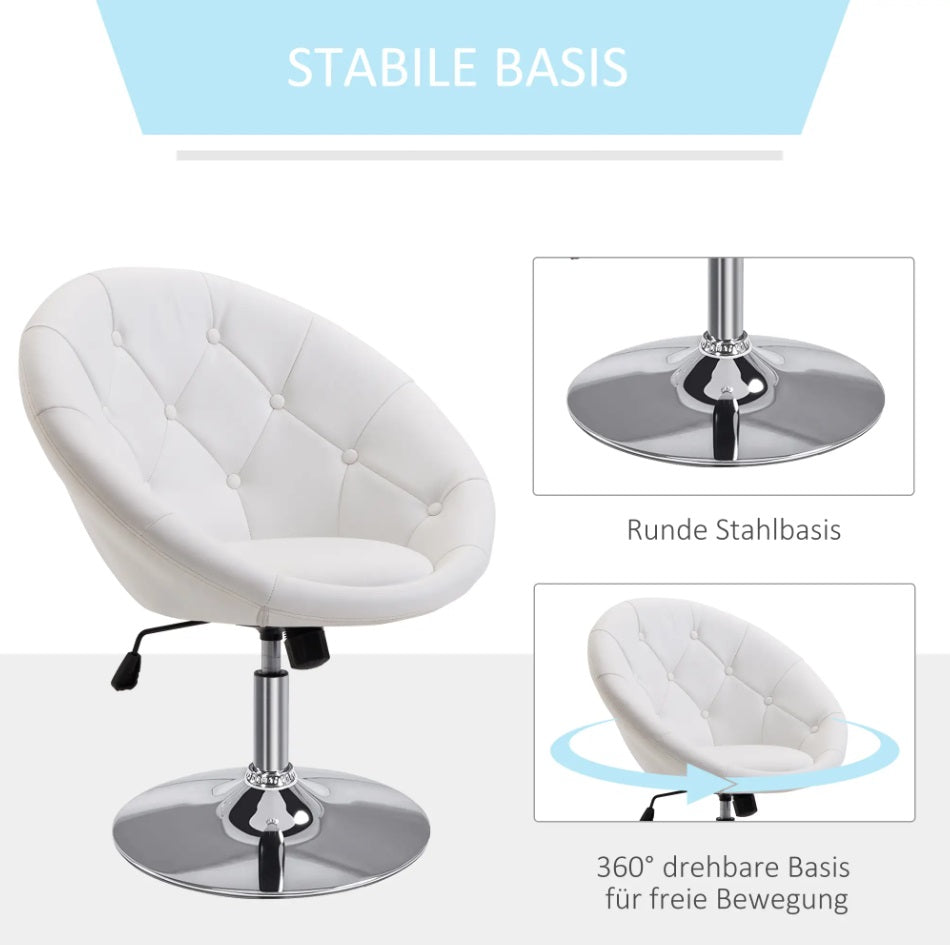Loungesessel Drehhocker Weiß Kunstleder – Höhenverstellbarer Relaxsessel mit Wippmechanik