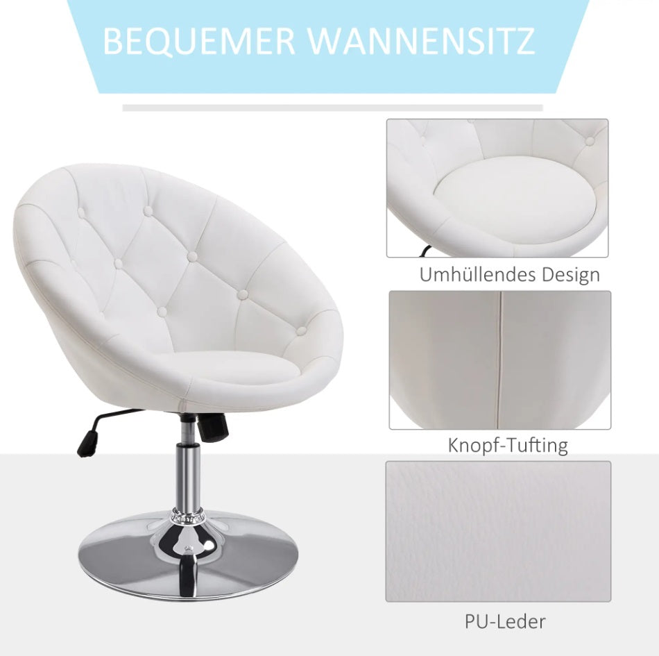 Loungesessel Drehhocker Weiß Kunstleder – Höhenverstellbarer Relaxsessel mit Wippmechanik