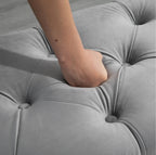 Sitztruhe mit Stauraum in Samtoptik Grau – Gepolsterte Aufbewahrungsbank mit Soft-Close Deckel (120 cm)