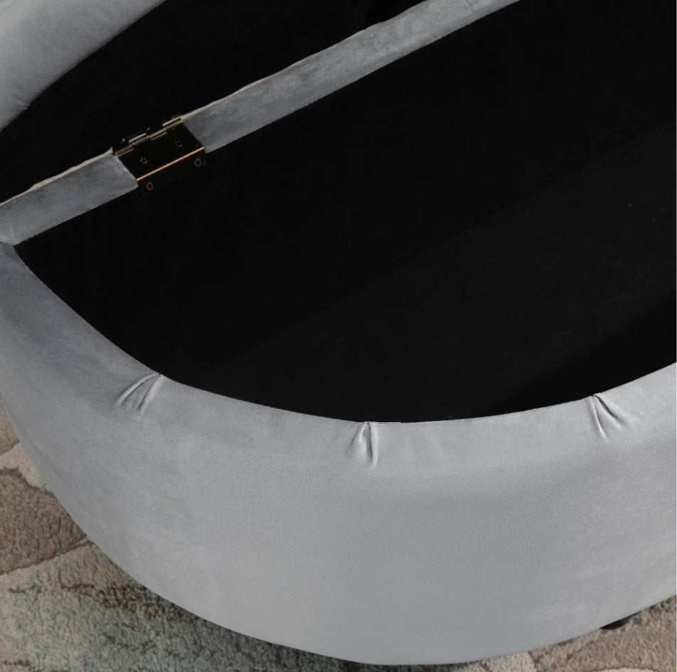 Sitztruhe mit Stauraum in Samtoptik Grau – Gepolsterte Aufbewahrungsbank mit Soft-Close Deckel (120 cm)