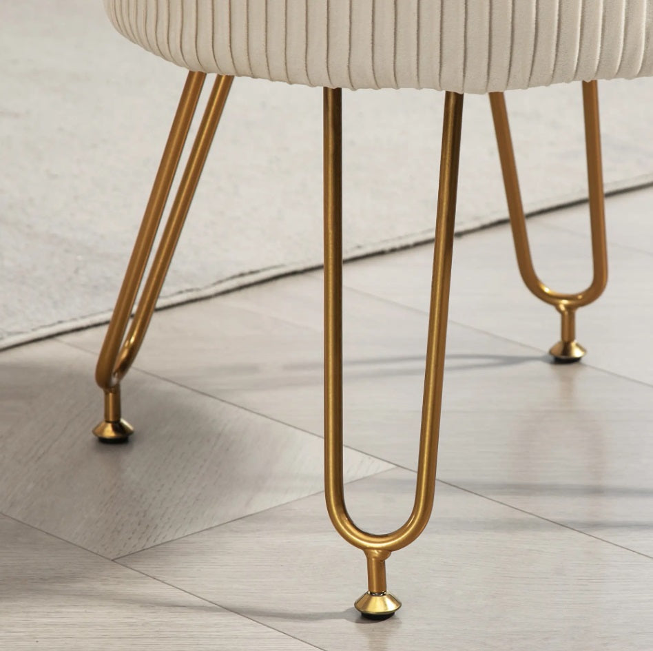 2-in-1 Aufbewahrungshocker Cremeweiß Samtoptik – Runder Fußhocker mit Tablett/Beistelltisch Funktion