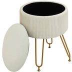 2-in-1 Aufbewahrungshocker Cremeweiß Samtoptik – Runder Fußhocker mit Tablett/Beistelltisch Funktion