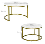 2er Beistelltisch-Set Weiß Marmor-Optik – Runde Satztische (Ø74/Ø59 cm) mit Gold-Stahlrahmen