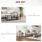 Couchtisch 2er-Set Schwarz/Weiß – Runder & Rechteckiger Beistelltisch in Marmor-Optik mit Ablage