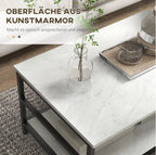 Couchtisch 2er-Set Schwarz/Weiß – Runder & Rechteckiger Beistelltisch in Marmor-Optik mit Ablage