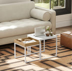 2er Couchtisch-Set Weiß – Moderne Quadratische Sofatische (45/40 cm) für kleine Räume